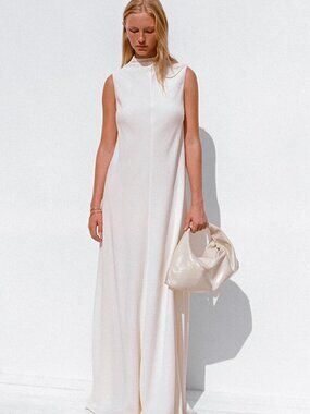 NWT $600 Staud Araya Ivory Designer Wedding Bridal Maxi Dress Gown Sz Medium
